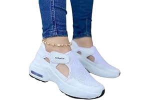 Bylesary Women Sneaker Orthopedic Air Cushioned Sole Flying Woven Casual Sneakers Breathable Mesh Round Head Thick Bottom Magic Sticker Fashion Women's Shoes, for Daily Wear