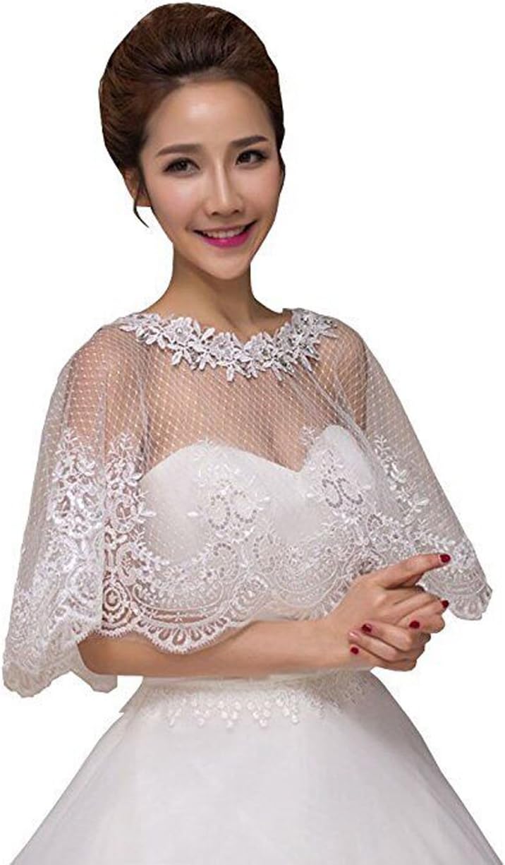 SlenyuBridal Women's 2019 New Wedding Jackets Lace Bridal Bolero Shawl with Beads