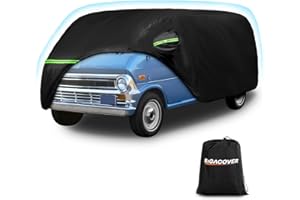 BIGACOVER Waterproof Car Covers for 1961-1974 Falcon Club Wagon E-100,Econoline E-100 Van,420D Oxford Cloth Sun Heat Protection Outdoor Full Covers with Driver Side Zipper Windproof Heavy Duty All Weather