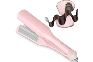 Tieumioe Beach Wave Curling Iron Deep Waver Hair Tool, Mermaid Hair Waver for Women Crimper, Anti-Scald, Dual Voltage, 1.4 Inch Ceramic Double Barrel Wavy Curling Iron, Pink