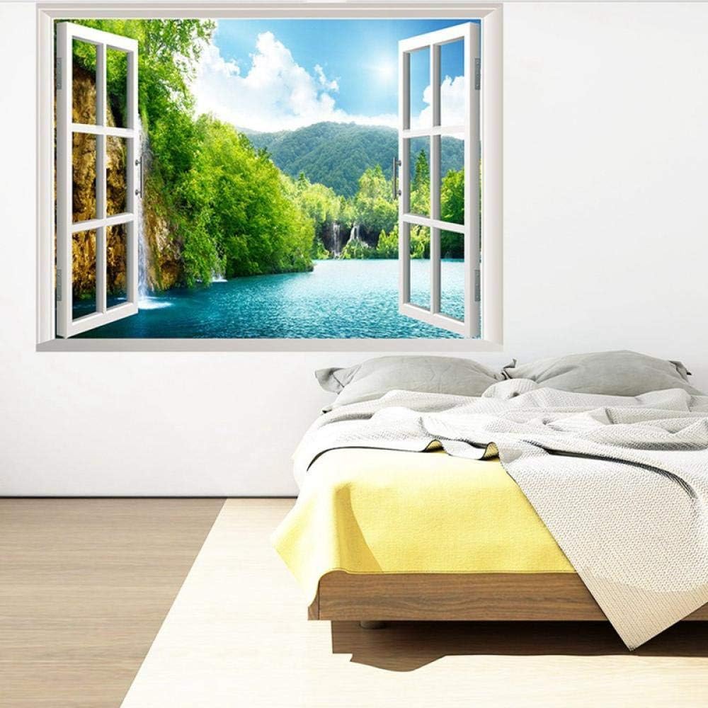 3D Wall Sticker Fake Window Tree River Window Tropical View Mural Wall Sticker Home Decor Vinyl Art Room Decal Yzbz