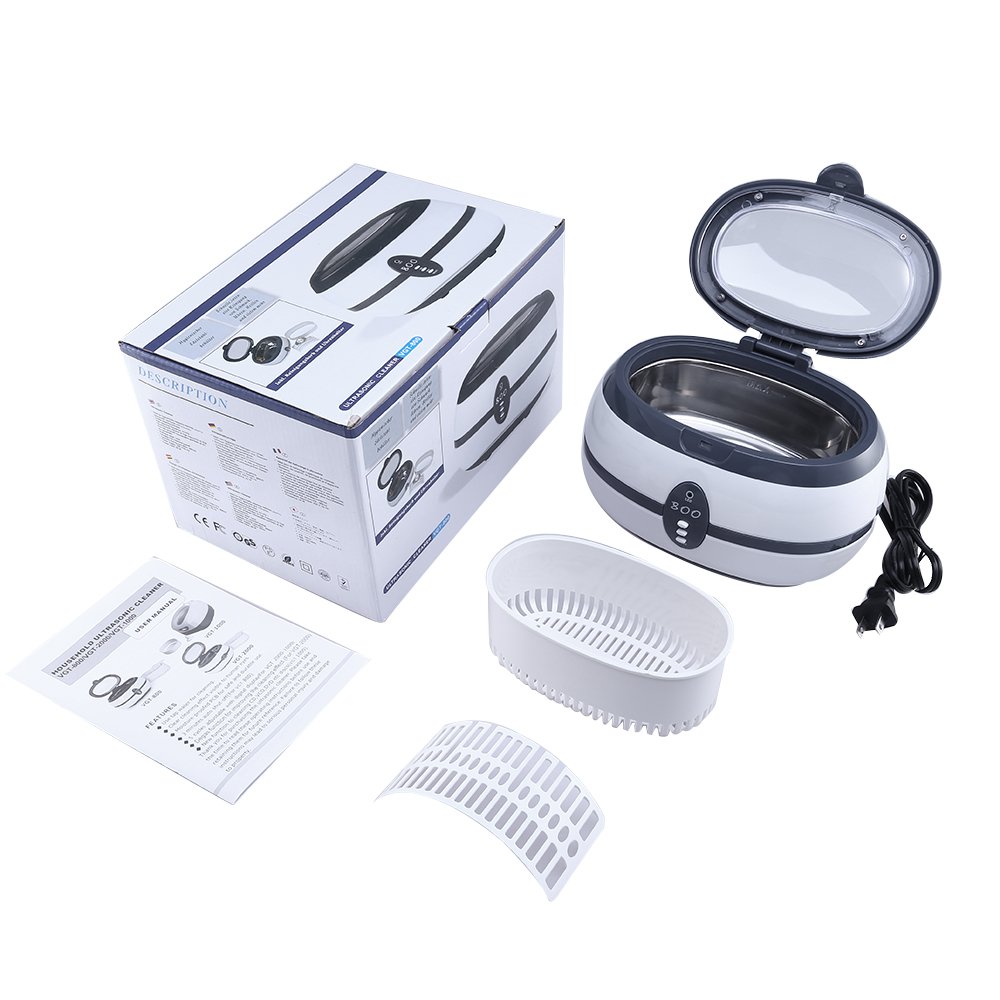 Ultrasonic Cleaner 600ml Digital Jewellery Glass Cleaner Washing Machine with Stainless Steel and Tank Timer Setting Watch Stand for Silver Metal Tool Watch Salon Beauty Cleaning Equipment