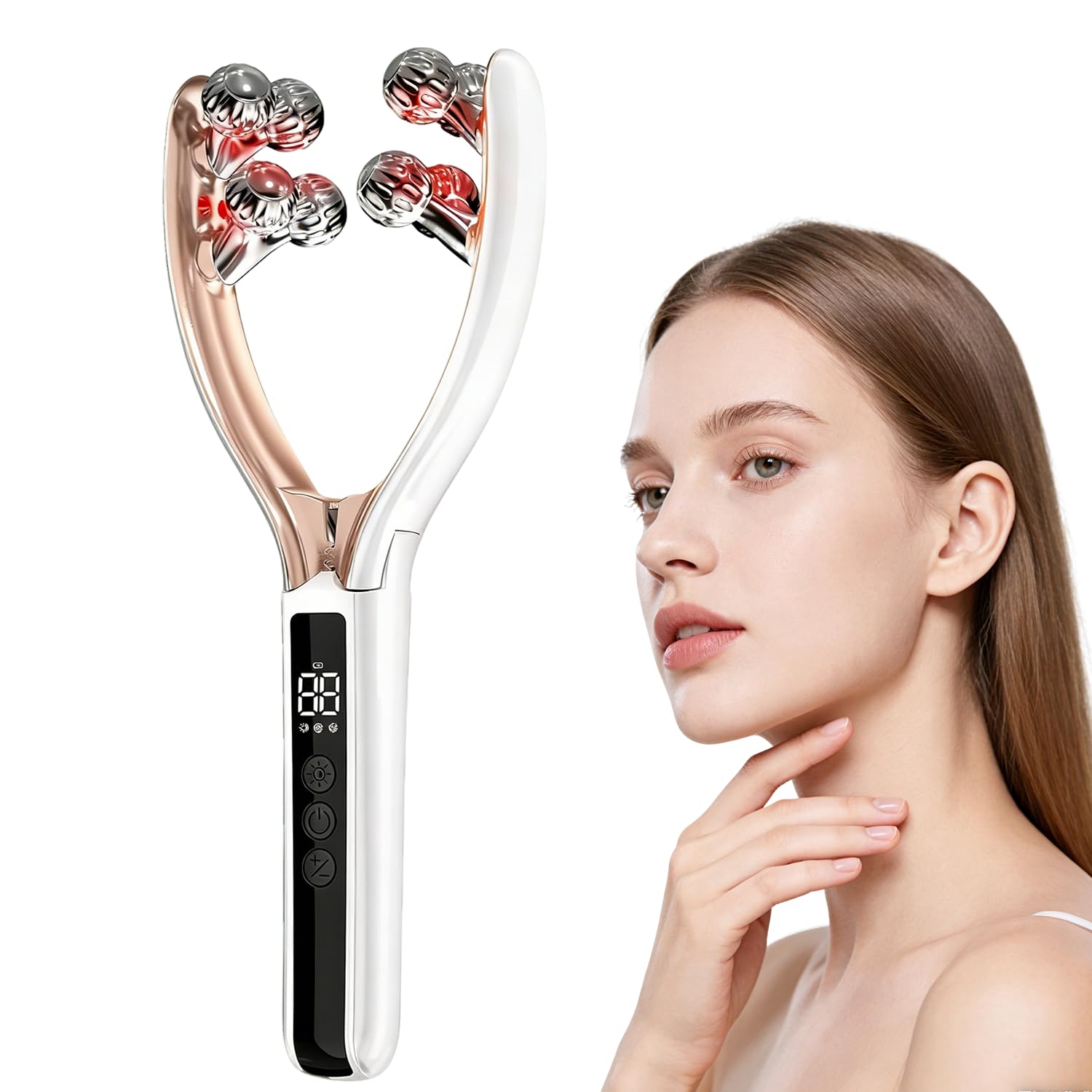 Photo 1 of Facial Massager with 3D Roller,Lymphatic Drainage Tool for Face,Arm,Leg and Neck massage - Lymphatic Contour Face Brush Lift & Double Chin Reducer (Pearl white)