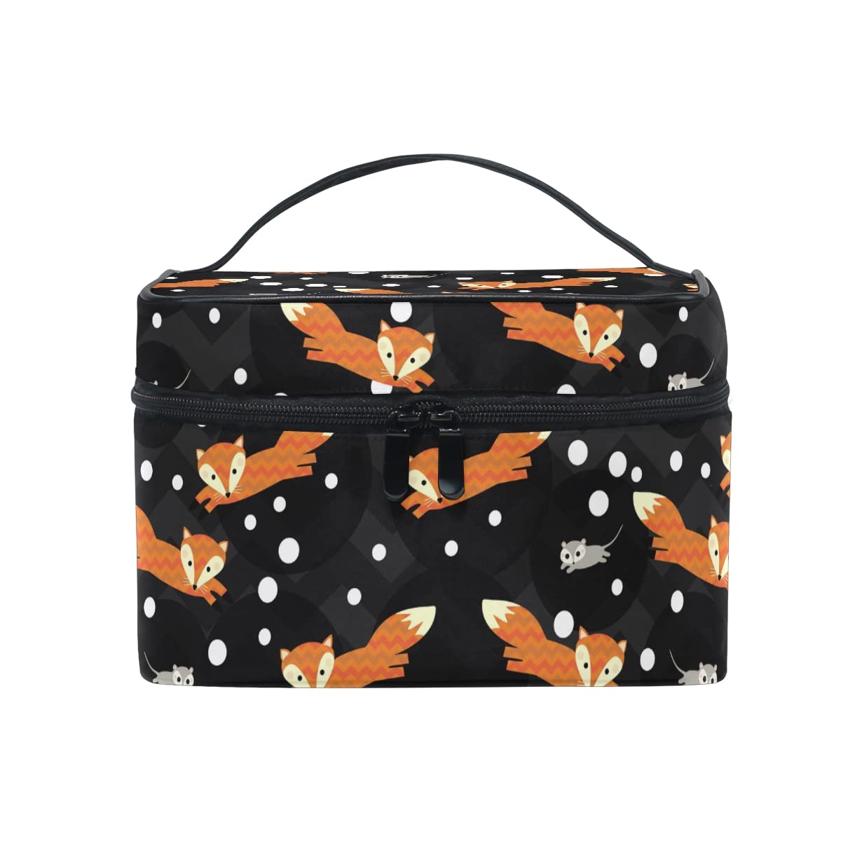 Makeup Bag, Cute Fox Mouse Print Cosmetic Toiletry Storage Organiser Case Large Travel Handle Personalised Pouch with Compartments for Teenage Girls Women Lady