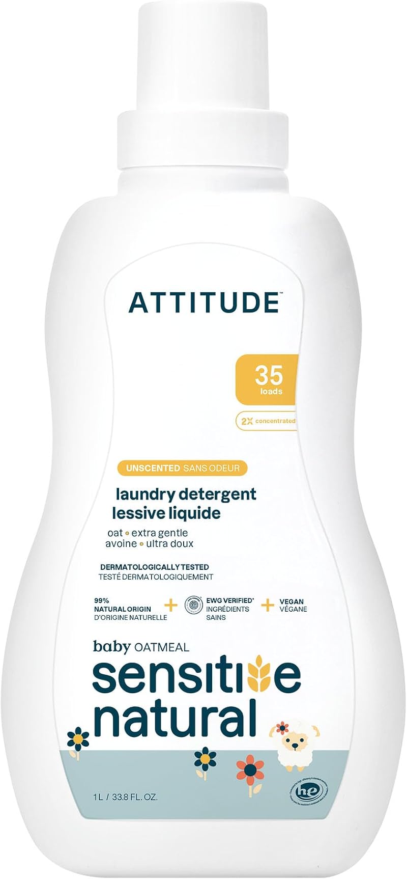 ATTITUDE Baby Laundry Detergent Liquid EWG Verified Unscented 1 L 35 Loads