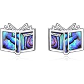 Book Earrings S925 Sterling Silver Abalone/Opal Book Lover Earrings Teacher Earring Jewelry Gifts For Women Female