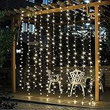 Outop Double Link Design 9.8FT 304 LED 8 Model Window Curtain String Lights Icicle Fairy Lights for Wedding Ceremony Christmas Party Celebration Home Patio Lawn Garden Decorations(Warm White)