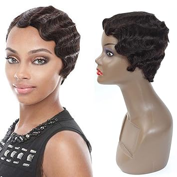 Amazon Com Mommy Wig Human Hair Finger Wave Wig Bob Short Curly