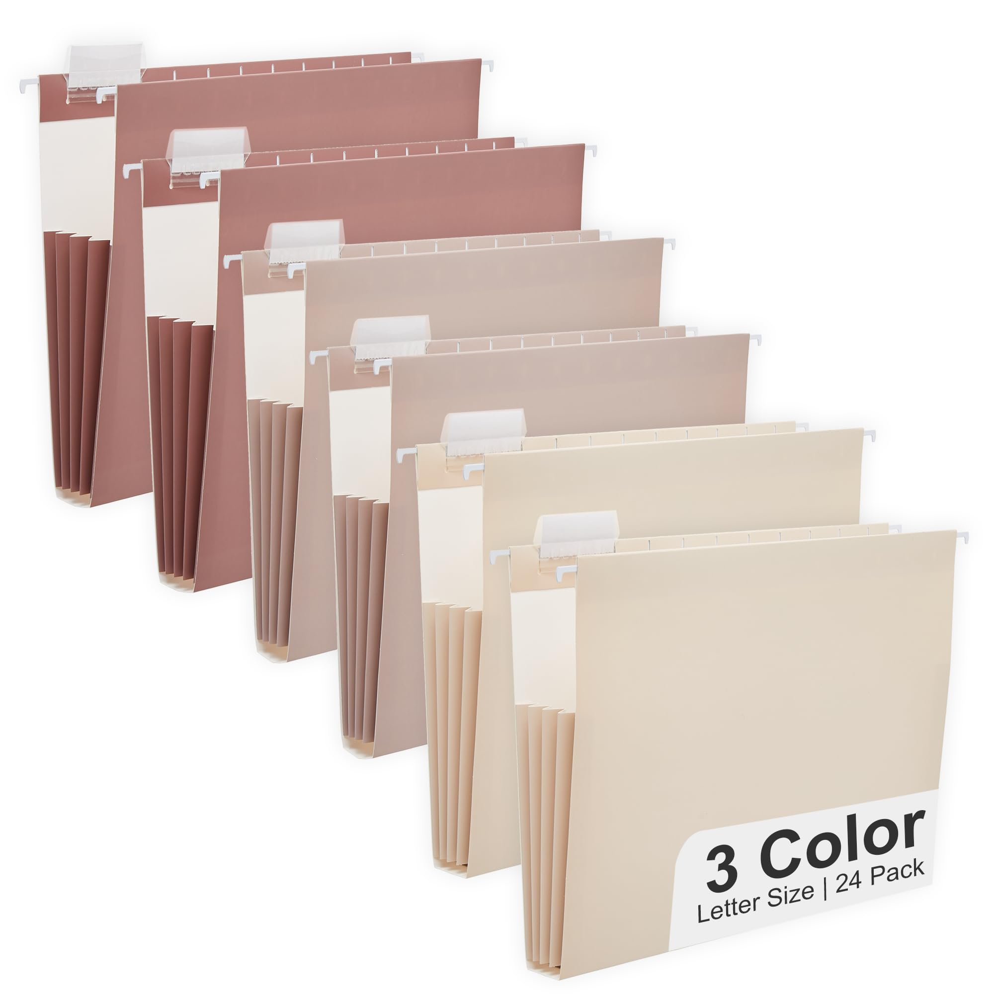 Photo 1 of Y YOMA Letter Size - 24 Pack Extra Capacity Hanging File Folders Accordion Decorative File Folder Cute Colored Hanging Folder Organizer for Office Home with 1/5-Cut Adjustable Tabs, Mocha Color