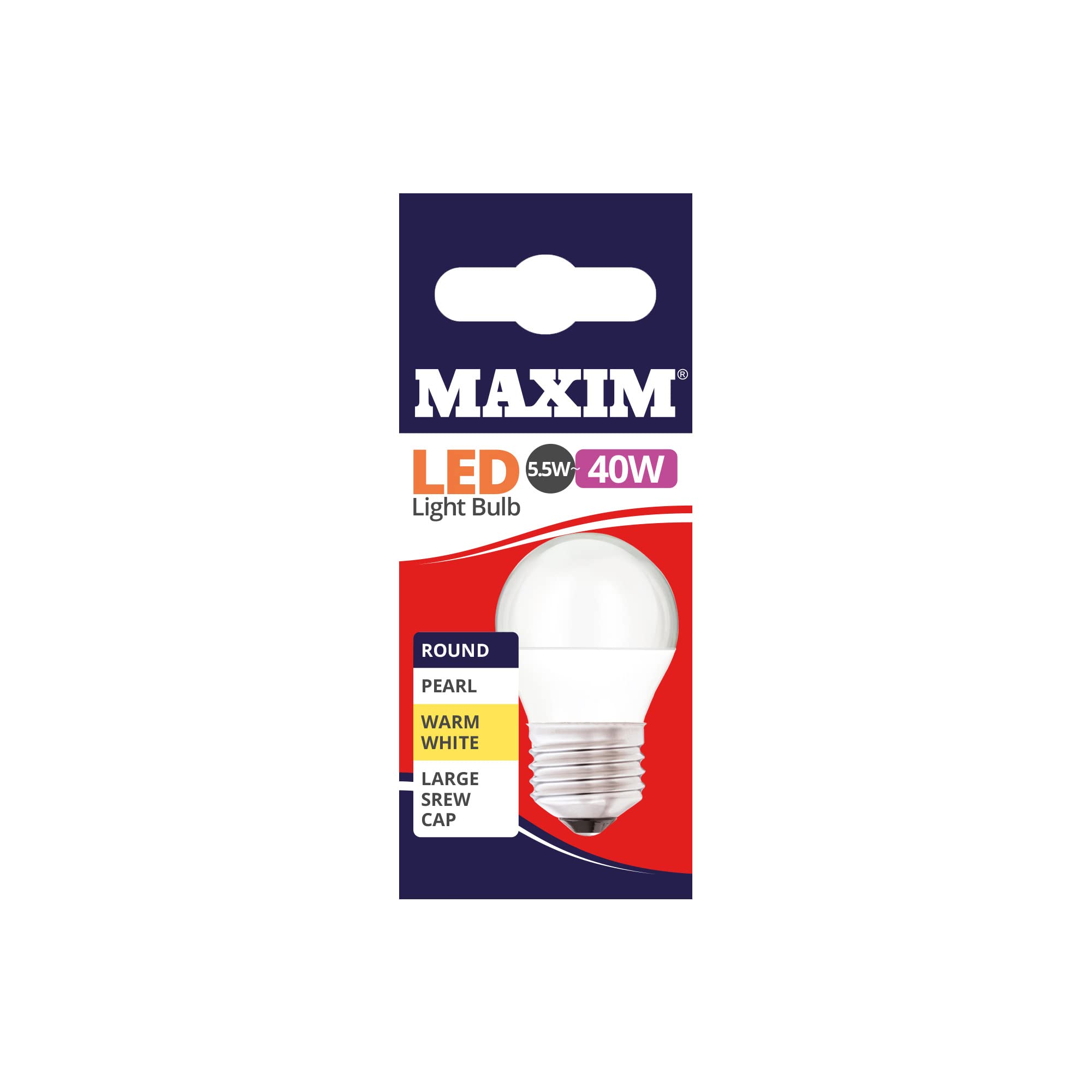 Maxim LED Bulbs [Pack of 10] Type: Round (Warm White) 6Watts (40Watts) / Pearl Finish / 25 000 Hours/Energy Saving Multipack 40MLRE27W5X10