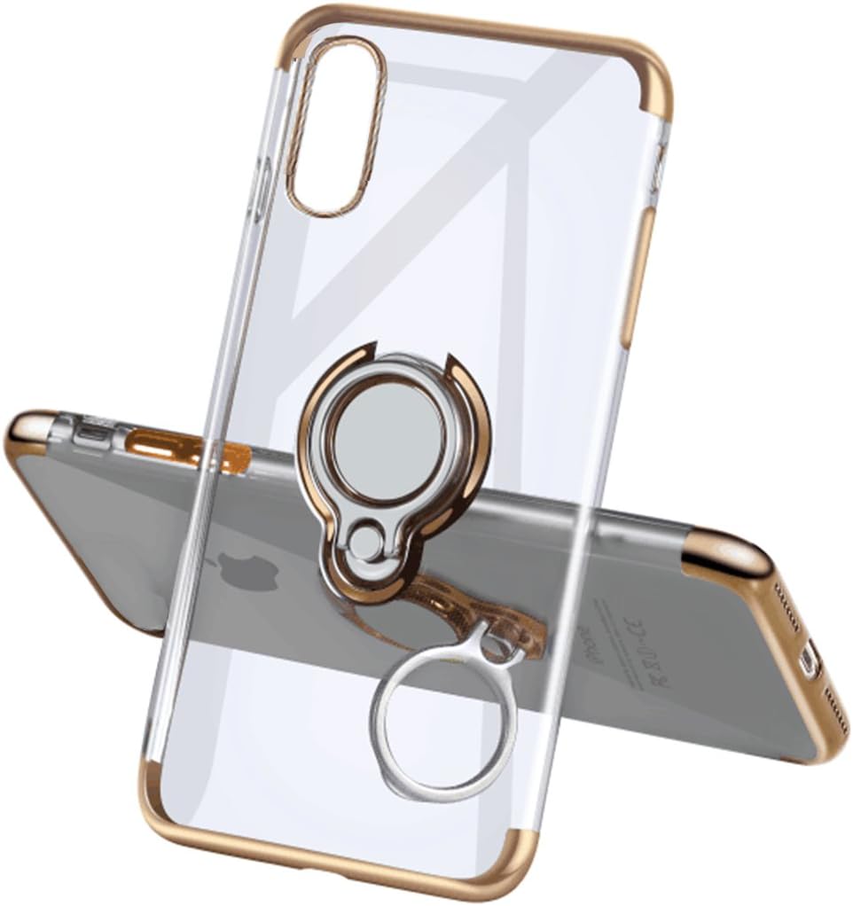 iPhone X Case,Meetree Protective Cover Clear Slim Ultra Thin Case with 360° Rotating Ring Grip Holder Stand Magnetic for Car Mount Shock Absorption Soft Bumper Case for iPhone X iPhone 10(Gold)