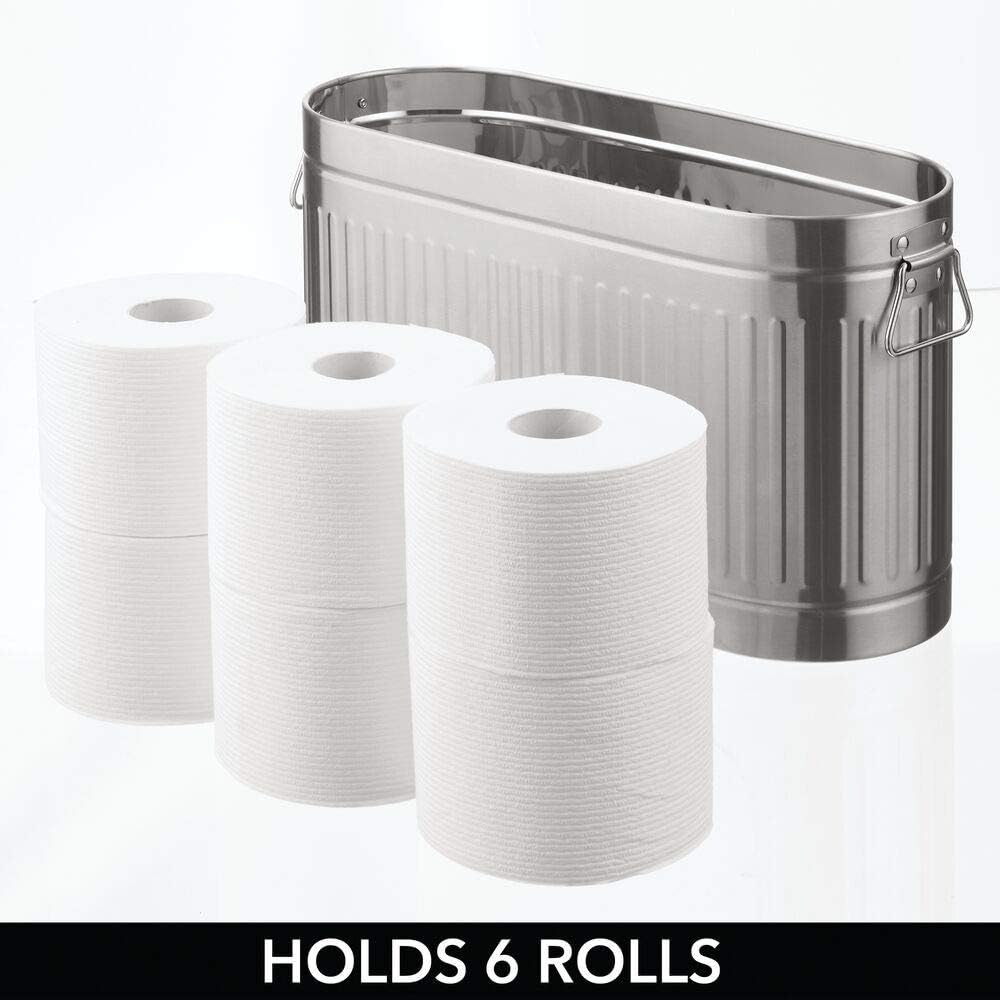 mDesign Retro Vintage Farmhouse Decorative Metal Toilet Paper Holder Stand with Large Capacity Storage for 6 Rolls of Toilet Tissue - Container for Bathroom/Powder Rooms - Holds Mega Rolls - Brushed: Home & Kitchen