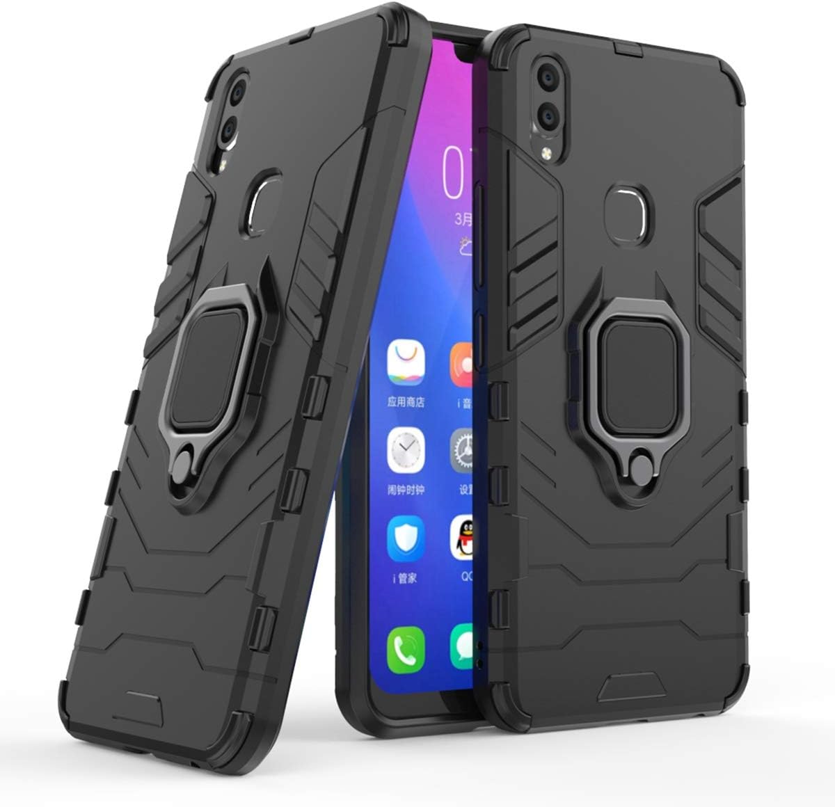 Vivo V9 Case, EVERGREENBUYING Hybrid 3 in 1 Rugged Tough Armor Cover Hard Dual Layer with Stand Feature & Magnetic Car Mount Protective Case for Vivo V9 6.3" - Black