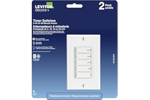 Leviton 2-Pack Countdown Timer Switch for Bathroom Fan and Household Lights, 5-10-15-30 min, No Neutral Required, Single Pole