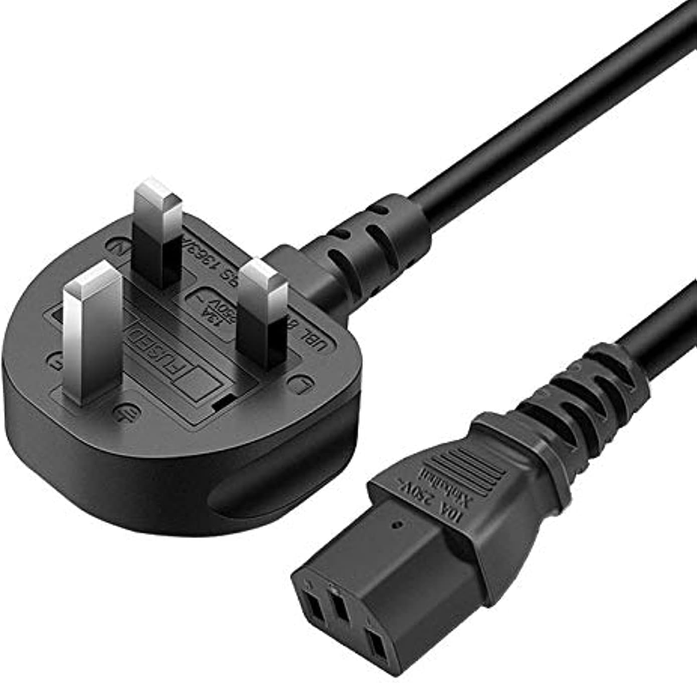 UXWEN Monitor Power Cable UK for Samsung, Dell, Sony, HP, LED LCD Smart TV, 250V 10A 3 Prong Kettle Lead 5FT IEC C13 Universal AC Power Cord Replacement for PC, Monitor, Printer (1.5M/5FT)