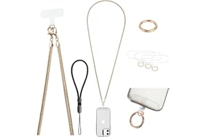 Casecond Crossbody Phone Strap Detachable Cell Phone Lanyard Chain Shoulder Neck with Wrist Strap Charm Finger Grip 3 Patches Tether Anti Theft Universal for iPhone 16 Pro Max 15 14 13 11 Samsung Gold