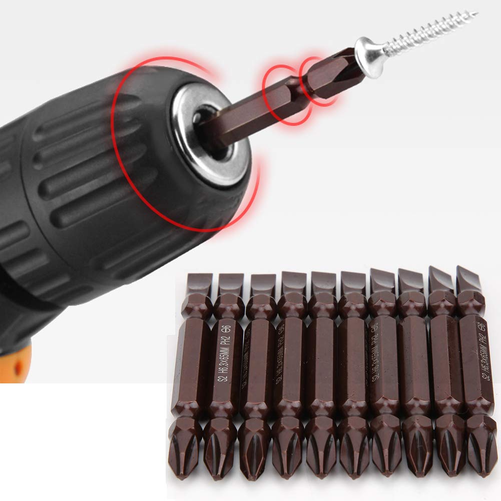 Jeanoko 10PCs Double Ended Screwdriver Bits Set S2 PH2 Strong Magnetic Cross Drill Bit Hex Shank Cross Shaped Screws Tools H6 . 3 x 65MM(PH2/SL6) Screwdriver