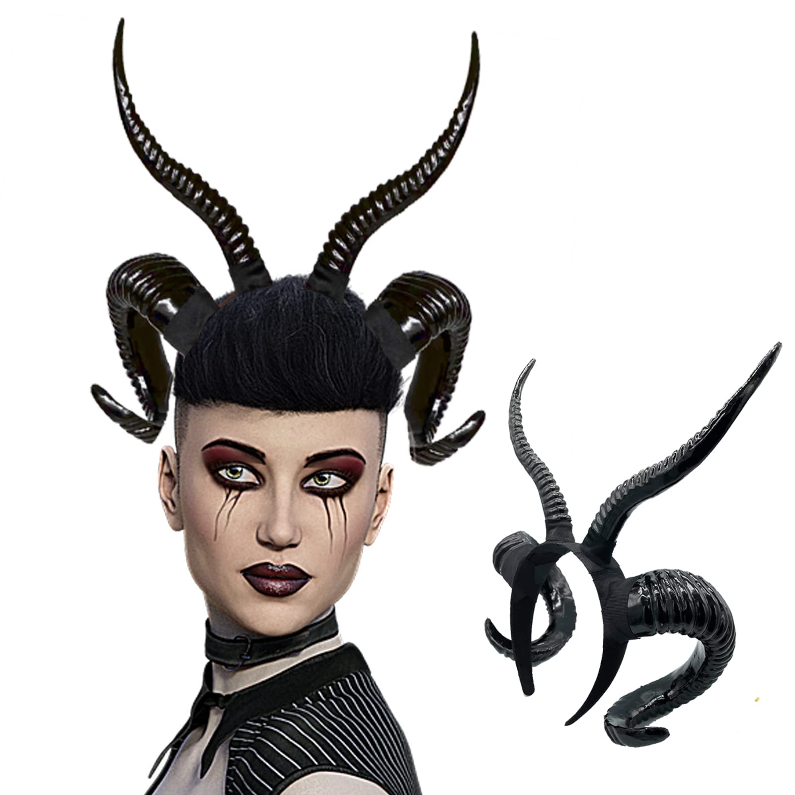 Moyubath Devil Horns Headband, Black Antlers Gothic Steampunk Demon Horns Headband for Halloween Fancy Dress Costume Photo Props (Black)