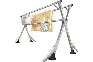 ANJIYP 79 Inches Clothes Drying Rack Clothing Windproof Design, Heavy Duty Stainless Steel Laundry Drying Rack Folding Indoor Outdoor, Foldable Portable clothing racks for hanging clothes, 20 Hooks 12 Clips