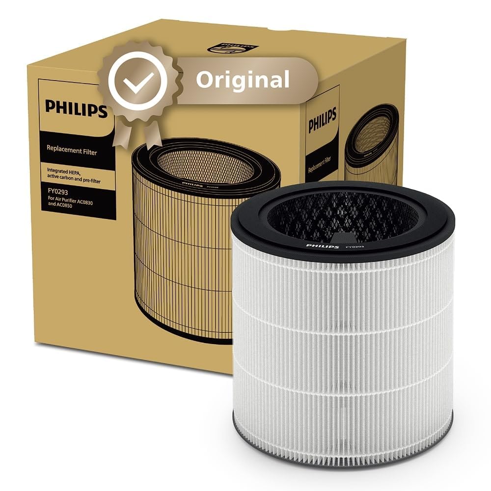 Philips Filtro di Ricambio Originale per Purificatore d'Aria Serie 800 AC0830, AC0850, HEPA NanoProtect + Carboni Attivi, Durata 12 Mesi (FY0293/30)