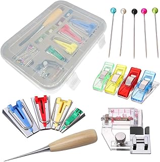 Uranbee Schrägbandformer Schrägband Werkzeug Set Kurzwaren Nähen Zubehör Edelstahl 6mm, 12mm, 18mm und 25 mm, Schrägband Nähfuß Schneiderahle Pins Stoffklammern Tape Maker Set