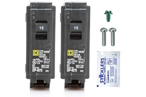 FalconSupply Genuine Square D HOM115 Circuit Breaker Kit Bundle (2 Pack), 15 Amp (15A) Single Pole, 120V, 10kAIC, UL Listed, Plug-On for Homeline Load Centers & Panel Box, New Replacement