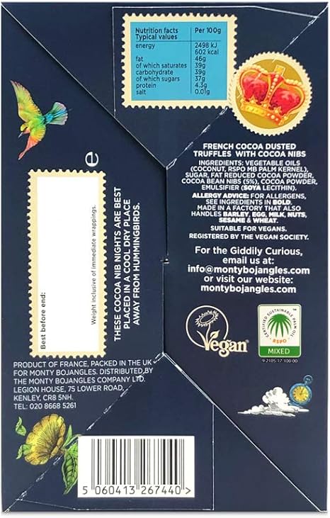 Monty Bojangles Vegan Chocolate Cocoa Dusted Truffles Cocoa Nib Nights Gift Box 180g Amazon Co Uk Grocery
