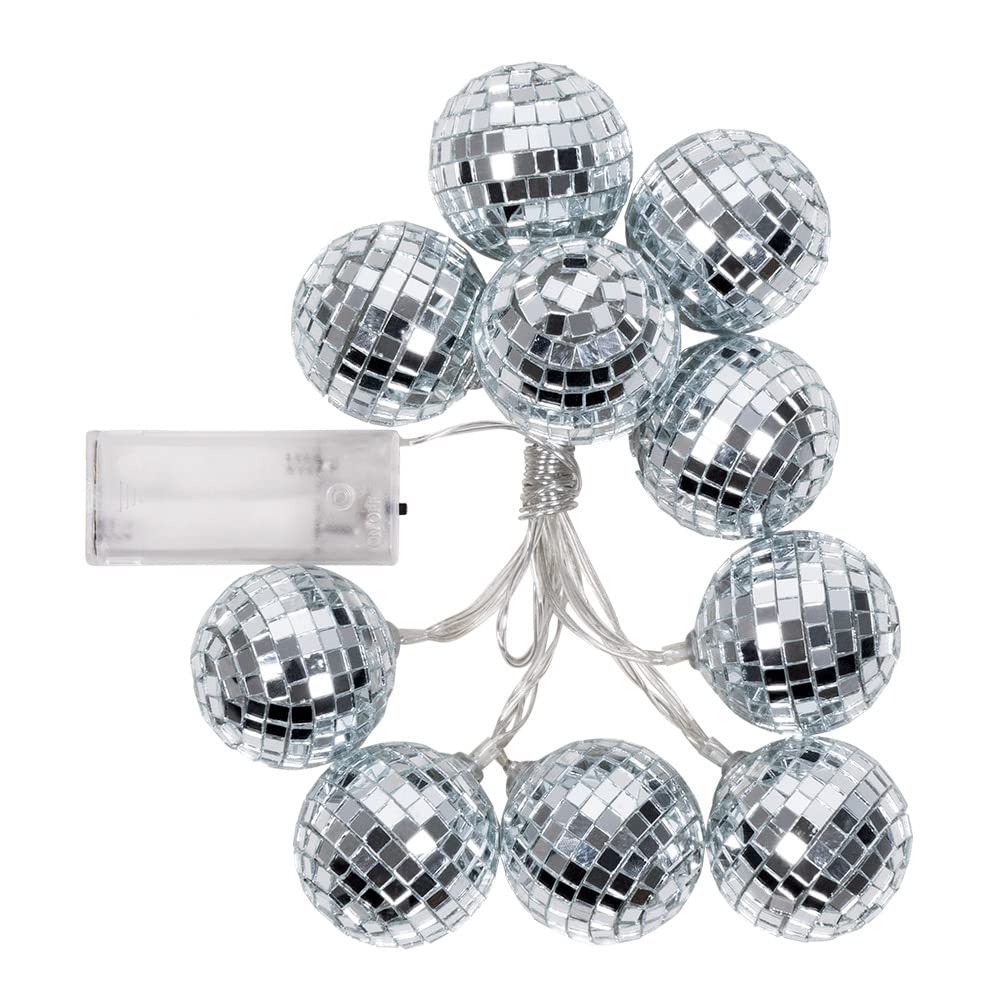 Boland 00768 LED Disco Ball String Lights, Length 140 cm, Battery Operated, Disco Fever, 70s Decoration, 1970s, Party Decoration, Disco Themed Party Decor (Silver)