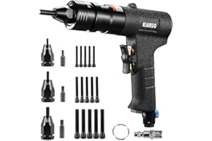 KIARUO Pneumatic Rivet Nut Gun 10-24, 1/4-20, 5/16-18 with Replacement Mandrels, Industrial Grade Adjustable Speed Pull Rivnut Gun MODEI:LM03 Seesaw Switch