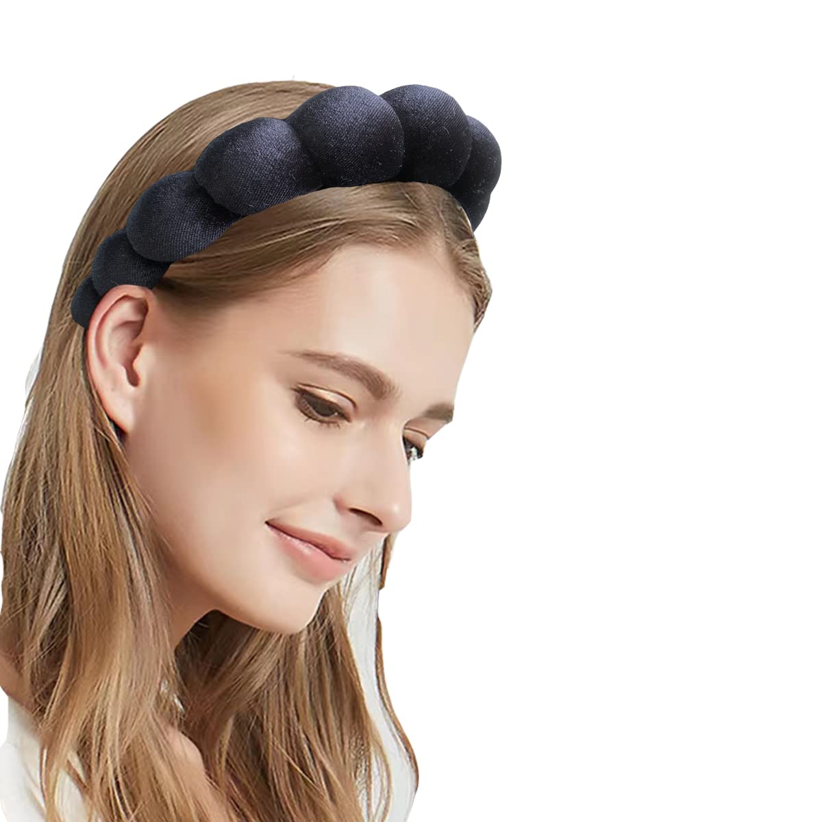 Puffy Makeup Headband Spa Headband for Women, Sponge & Terry Towel Cloth Fabric Versed Headbands for Skincare,Yoga,Face Washing,Makeup Removal,Shower and Facial Mask (Black)