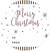 Andaz Press Merry Christmas Round Circle Gift Sticker Labels, Red Green Stripes and Snowflakes, To From Tags, 40-Pack