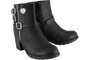 Milwaukee Leather MBL9405 Women's Short Black Boots with Side Zipper and Triple Buckle Adjustment - 8