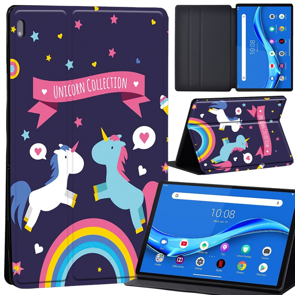 Case For Lenovo Tab M10 FHD Plus 10.3 inch (TB-X606X TB-X606F) Leather Case with Auto Wake-up, Flip Case for Lenovo Tab M10 FHD Plus Cover (unicorn and rainbow)