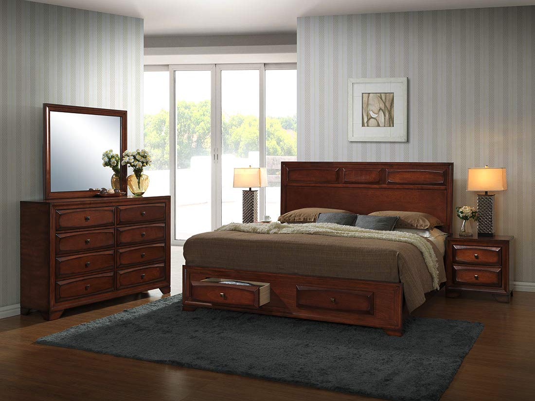 Roundhill Furniture B139KDMN2 Oakland 139 Antique Bed Room Set, King, Oak Finish