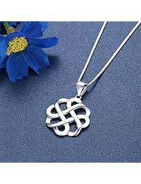 JUFU - Collar con colgante de cruz de nudo celta pulido, plata de ley 925, para mujer, Base con chapado de oro, Plateado, 43235-42456