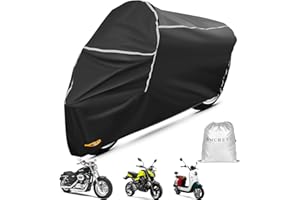 WMCHEYI Motorcycle Cover, All Season Motorcycle Covers Waterproof Outdoor Protection, Motorbike Scooter Cover with Lock-Holes Storage Bag, Black Moped Covers, Fit up to 104"