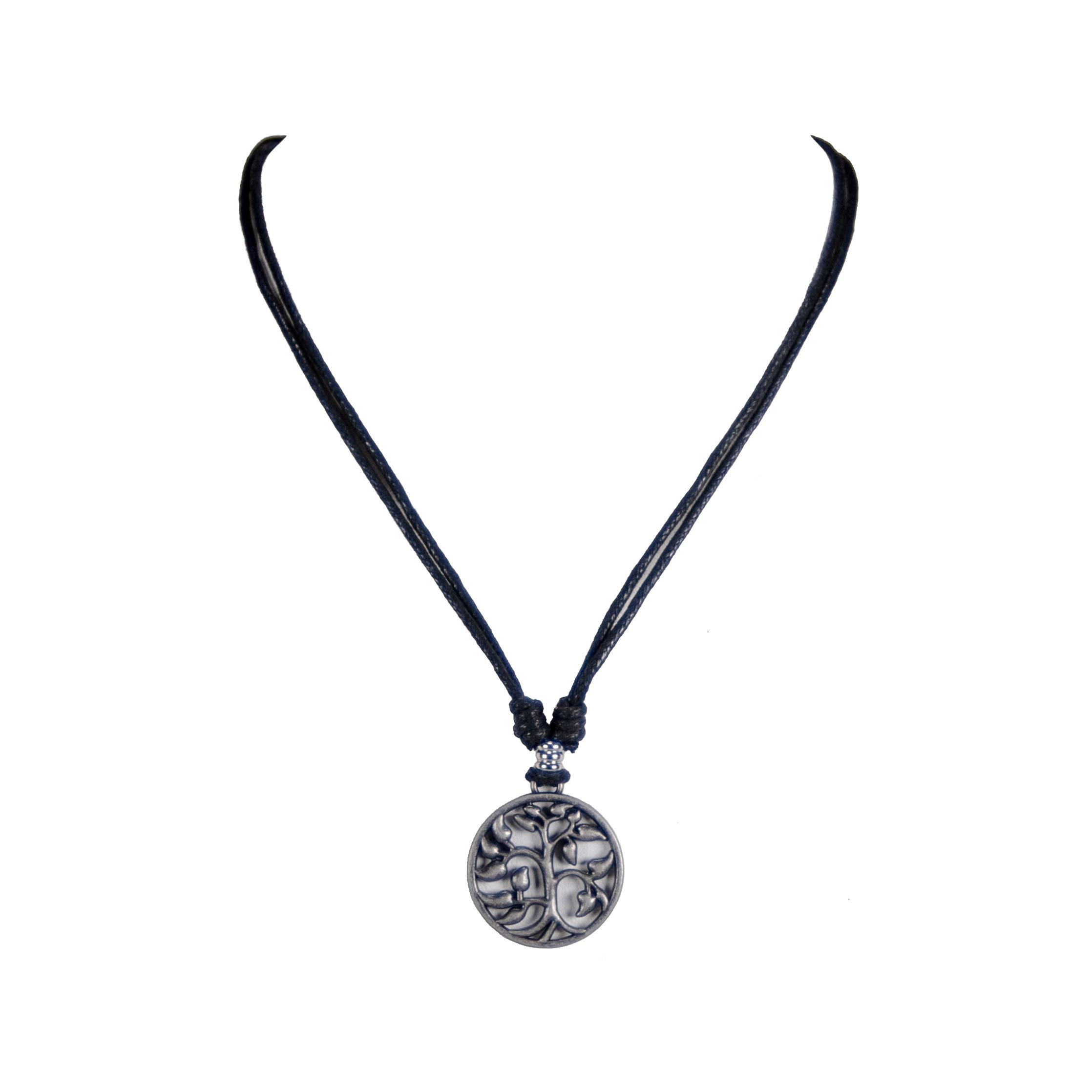 BlueRicaTree of Life on Adjustable Black Cord Necklace (Old Silver Finish)
