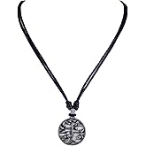 BlueRica Tree of Life on Adjustable Black Cord Necklace (Old Silver Finish)