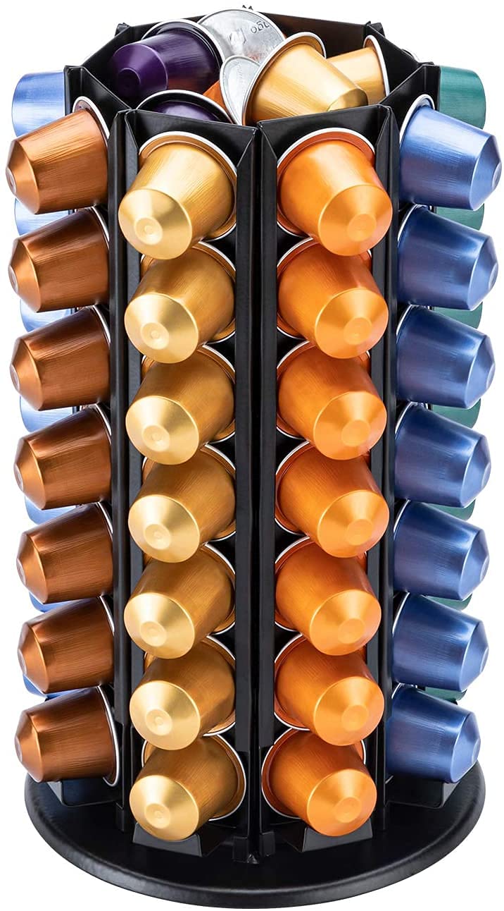 Bagoo Coffee Capsules Holder for Nespresso 360 Degree Rotation with Central Additional Pod Storage (56+)