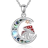 CUPENDA Mushroom Necklace 925 Sterling Silver Moonstone Abalone Shell Moon Phase Pendant Necklace Jewelry for Women