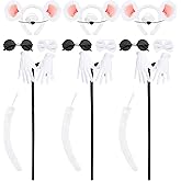 Puteraya 3 Set Mouse Costume Accessories White Mouse Ears Headband Tail Rat Rat Dress Up Costume for Halloween Adult Pretend Play Women Cosplay Party