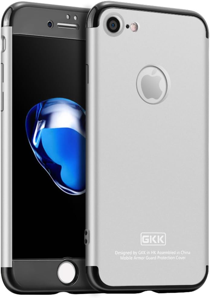 iphone 7 Case, GKK Knight Series Double Dip Case [Hard] Hybrid PC [Electroplated] 360° Full Protection For iphone 7 (Black-Silver)