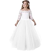 Flower Girl Dress Long Sleeve Kids Lace Pageant Party Christmas Ball Gown First Communion Dresses