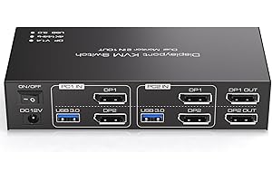 Displayport KVM Switch 2 Monitors 2 Computers 4K@144Hz KVM Switch Share Dual Monitors and 4 USB 3.0 Devices Support Extended/