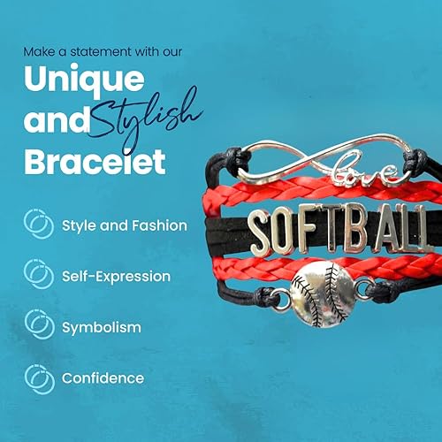 Softball Charm Bracelet (Black/Red) Bracelets for teen Girls