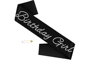 SKJIAYEE Elegant Birthday Girl Sash, Black Satin Birthday Sash with Glitter Rhinestones Decorations for Girls or Women Disco Bday, 10th, Official Teenager, Sweet 16, Finally 21, or Any Other Birthday Party