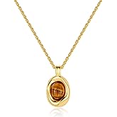 TONLUYAX 14K Gold Plated Brown Stone Necklace for Women Vintage Tigers Eye Necklace Chunky Statement Necklace Fall Jewelry