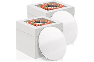 WINKIO 10 Inch Cake Box with Cake Boards, 2 Pack Disposable Cake Carrier, Cakes Transport Container, White Bakery Holder with Window, for Cookies Pies Cupcakes Pastry (10×10×8 Inches)