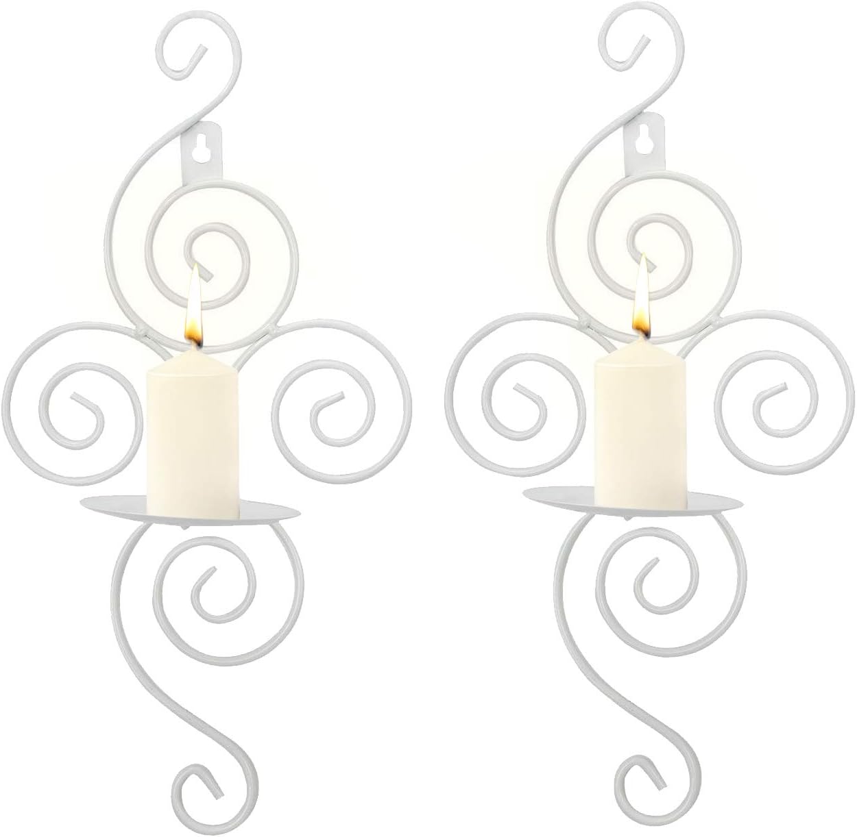 Dyna-Living Wall Sconce Candle Holder Wall Candle Sconces Set of 2 Elegant Swirling Iron Hanging Wall Candle Holders for Living Room Bathroom Fireplace Interior Home Decor(White): Kitchen & Dining