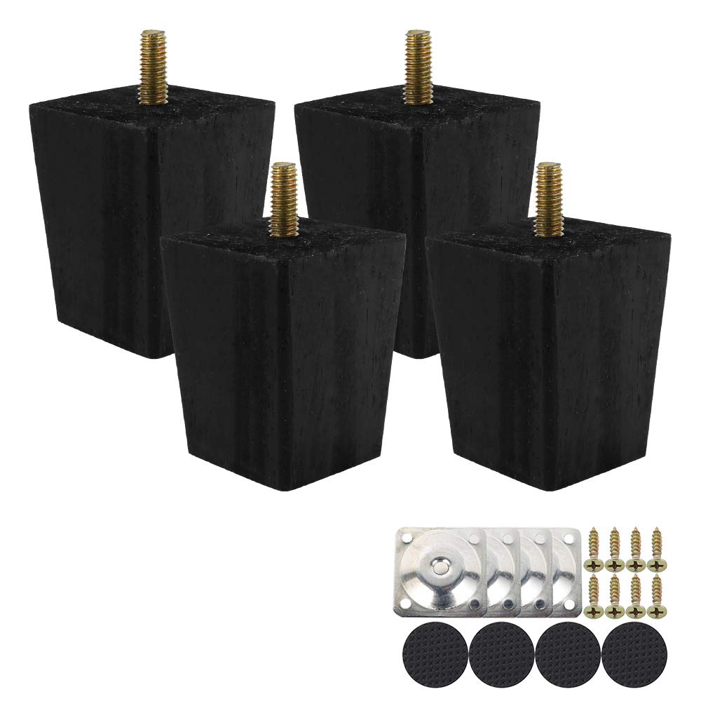 4PCS Height Sofa Legs Wooden Furniture Legs Replacement Armchair Cabinet Feet Wood Cabinets Legs Straight Wood Color for Couch Ottoman Dresser (Black 6CM)